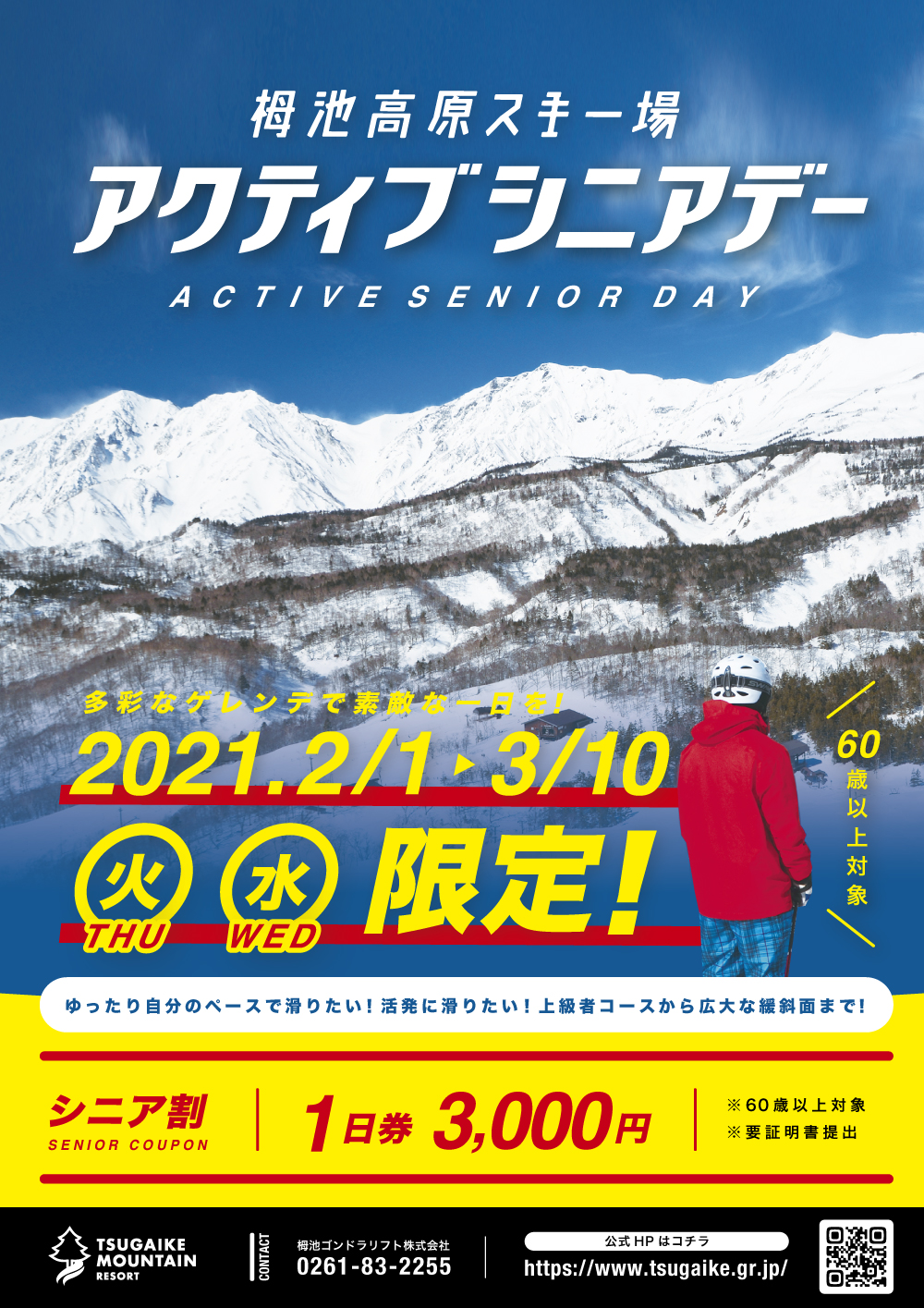 栂池高原スキー場 ICチケット1日券 大人2枚 リフト券 ランチ券 ¥1000